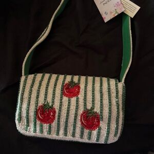 Chic Beaded Clutch with Tomato Design